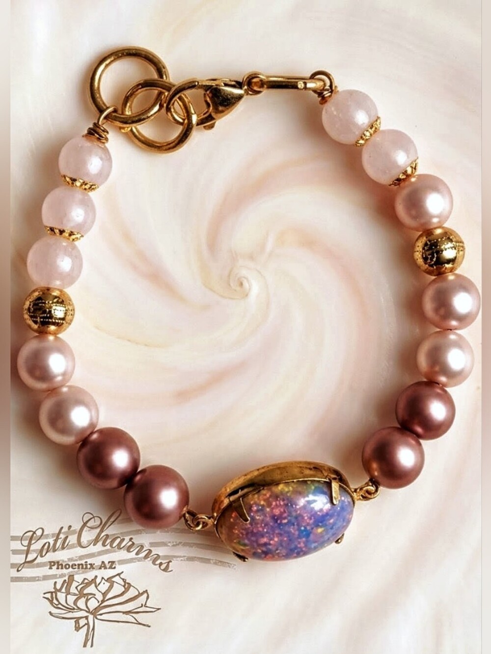 Pink Fire Opal In Powdered and Rose Pink Bead Bracelet
